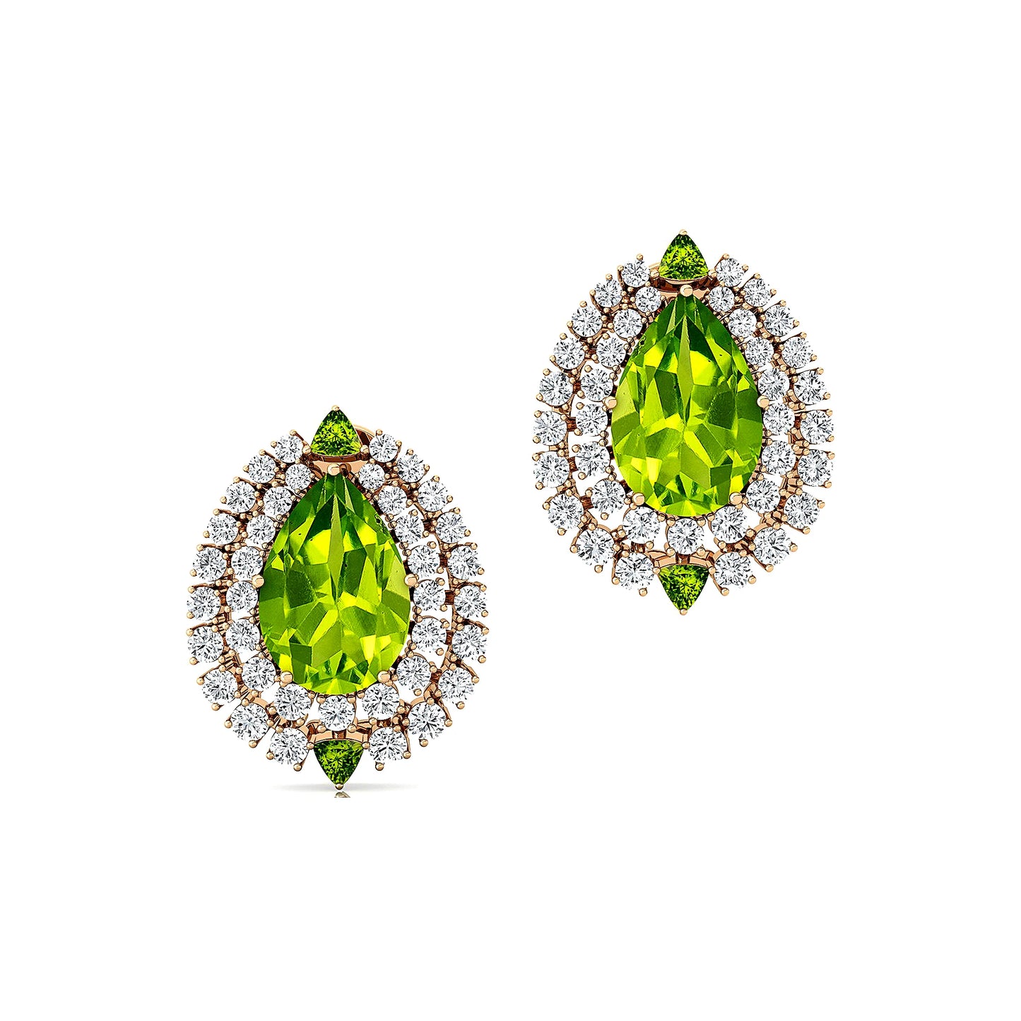 Luxurious Cute Halo Pear Cut Stud Earrings for Women Natural Peridot Gemstone and Real Diamonds Halo Studs 14k Solid Gold Gift