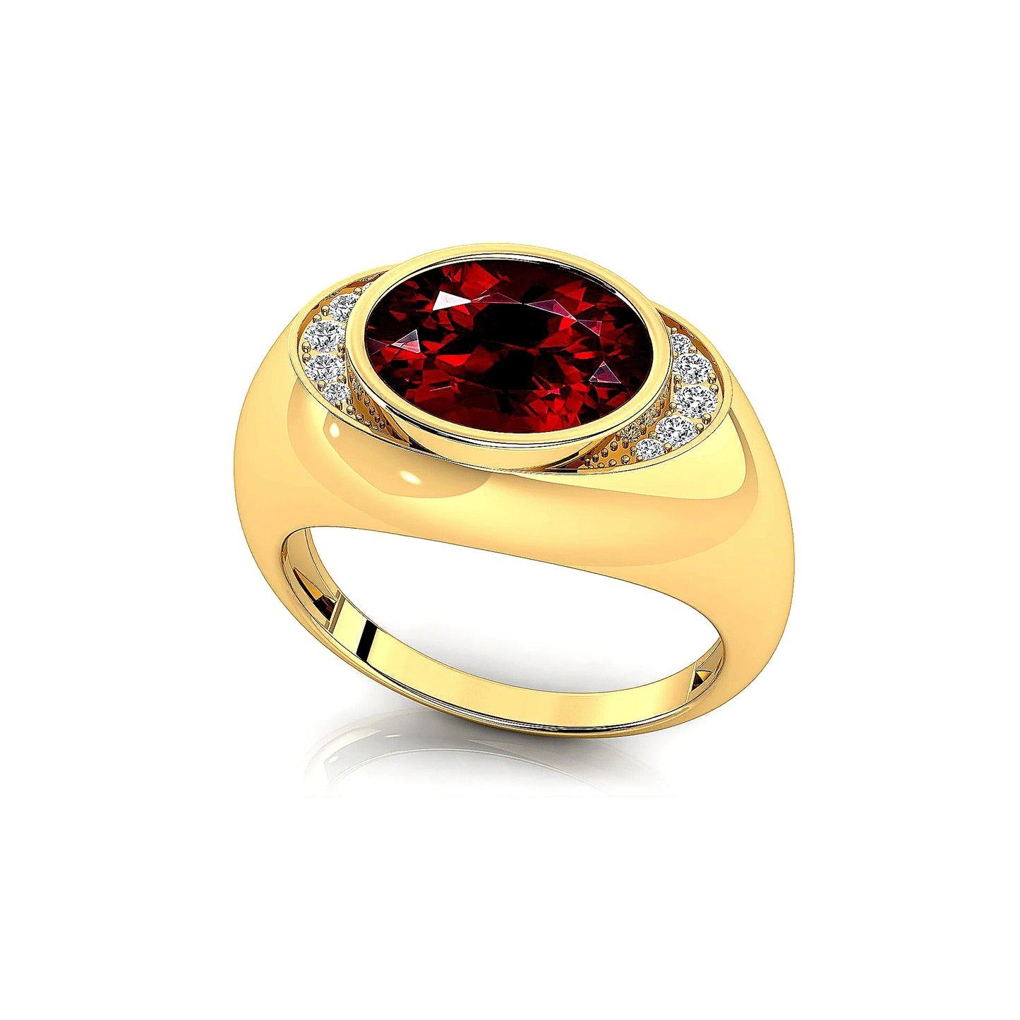 Oval Cut Natural Garnet Gemstone Ring With Real Diamonds Anniversary Gift 18k Solid Gold Rhodium Plated Fine Jewelry For Party