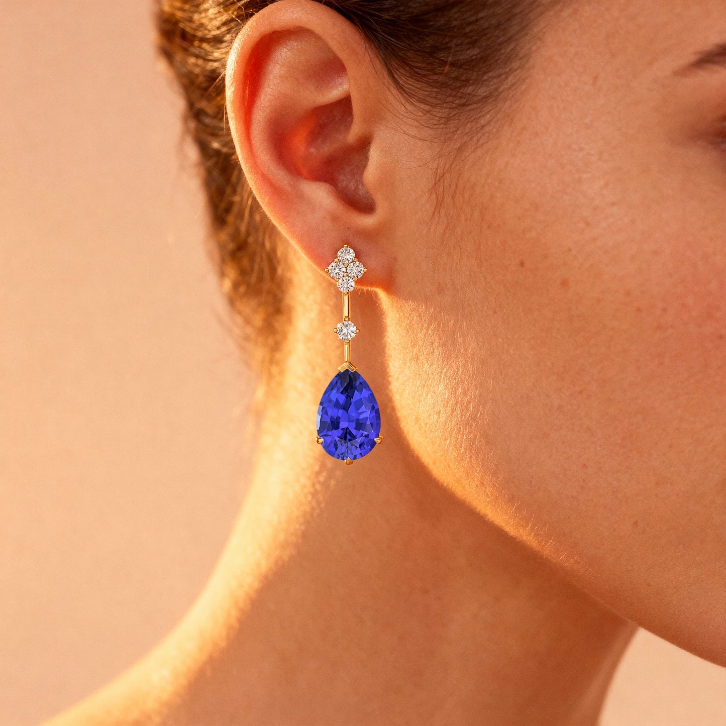 100% Genuine Natural Tanzanite & Diamonds Cute Rhodium Plated 18k Solid Gold Earrings Luxurious Bridal Jewelry For Wedding Gift