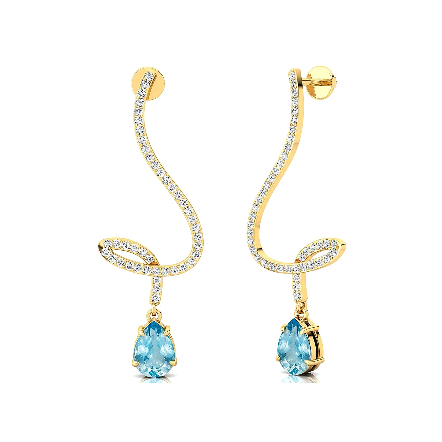 18k Solid Gold Trendy Long Dangling Drop Earrings Natural Aquamarine Gemstone & Real IGI Certified Diamonds Earrings For Her
