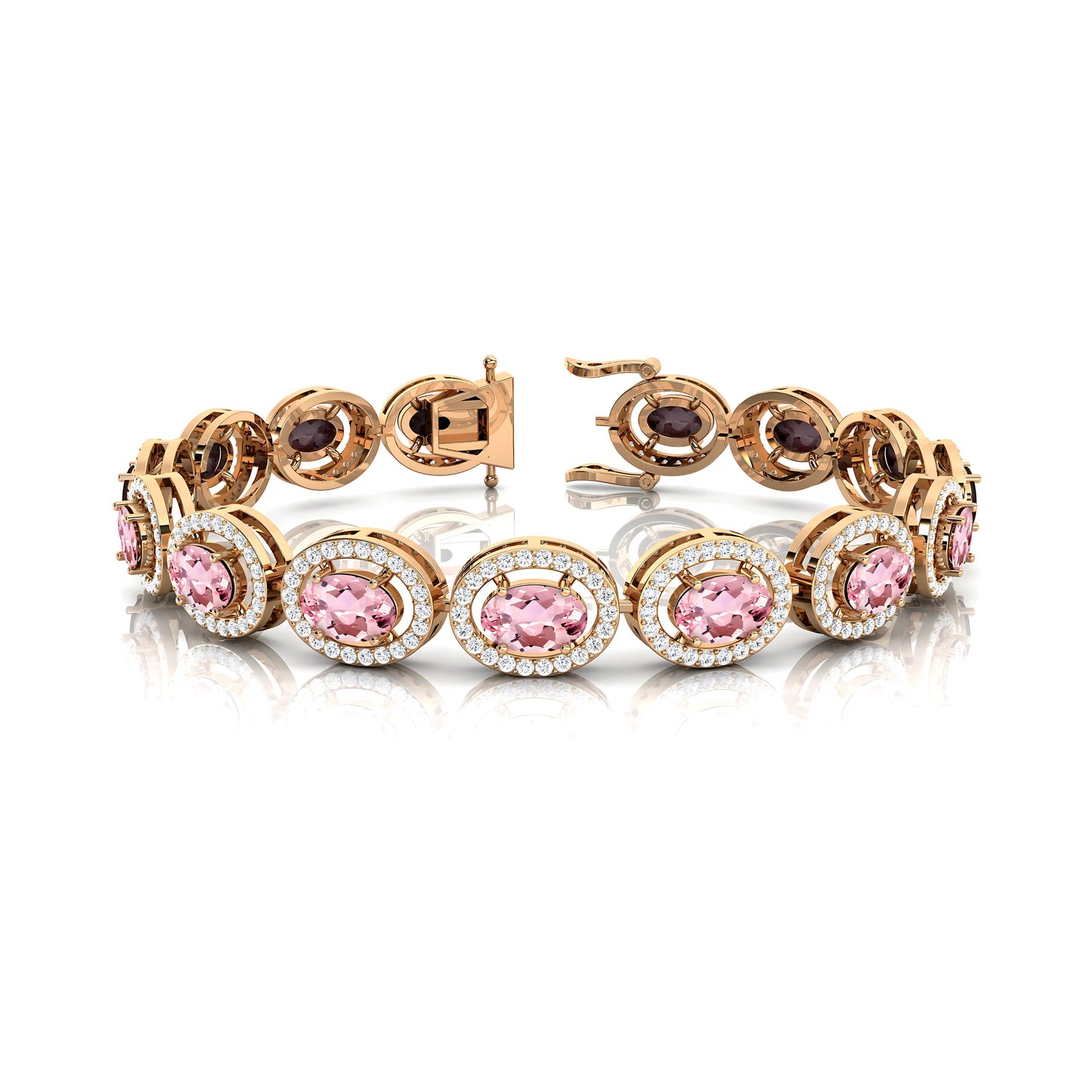 14k Gold Natural Oval Shape Morganite & Round Diamond Tennis Bracelet Custom Length Fine Jewelry Iced Out Luxury Tennis Bracelet