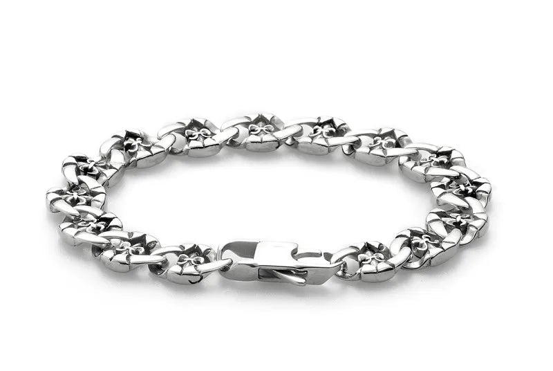 REBEL VIKING Gothic Skull Link Chain Bracelet – 12mm Silver Stainless Steel