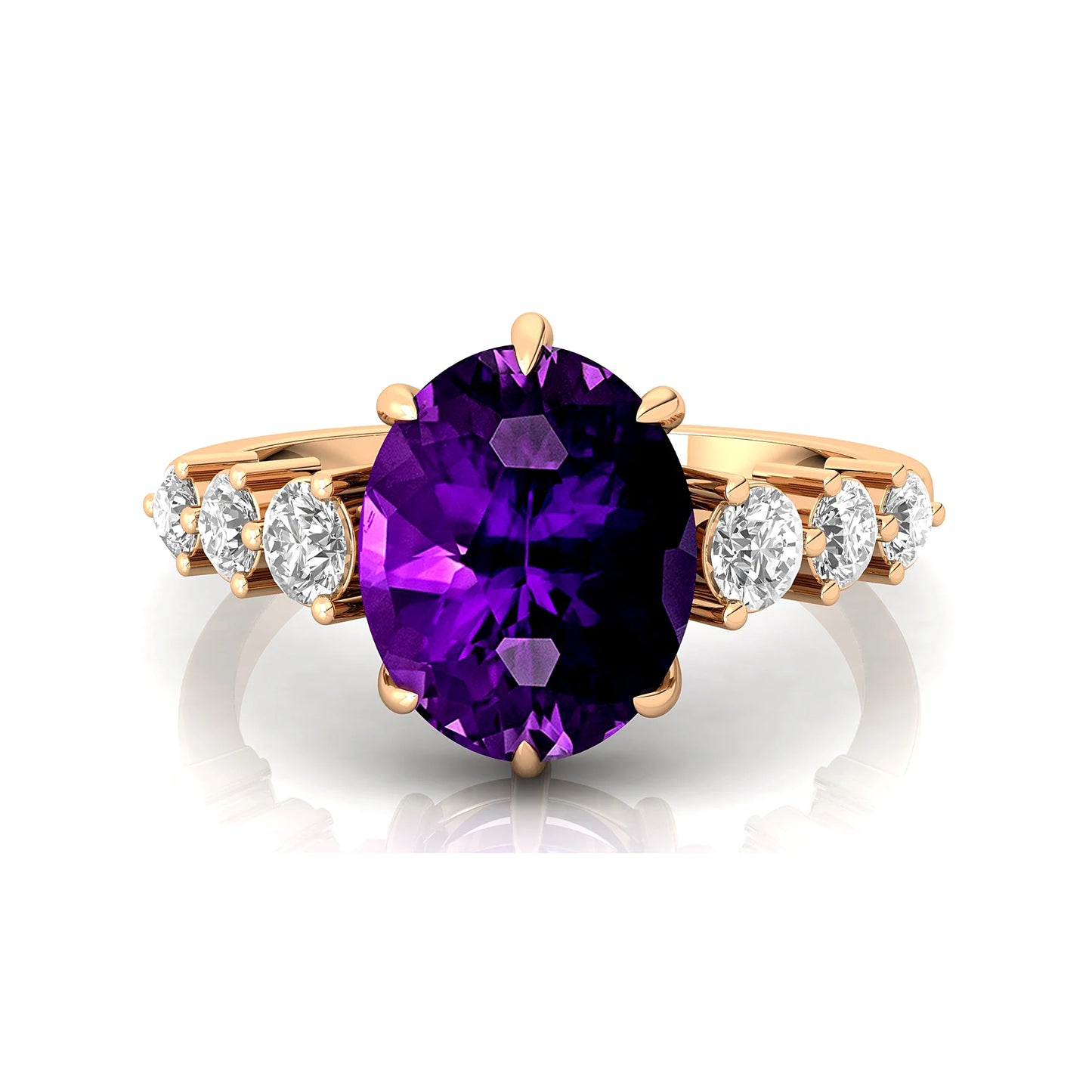 Solid 14k Yellow Gold Natural Amethyst Gemstone & Diamond Delicate Solitaire Wedding Anniversary Ring Handmade Fine Jewelry Bulk