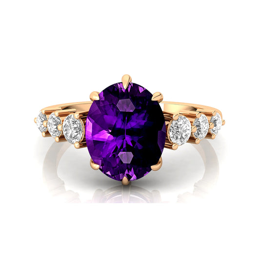 Solid 14k Yellow Gold Natural Amethyst Gemstone & Diamond Delicate Solitaire Wedding Anniversary Ring Handmade Fine Jewelry Bulk
