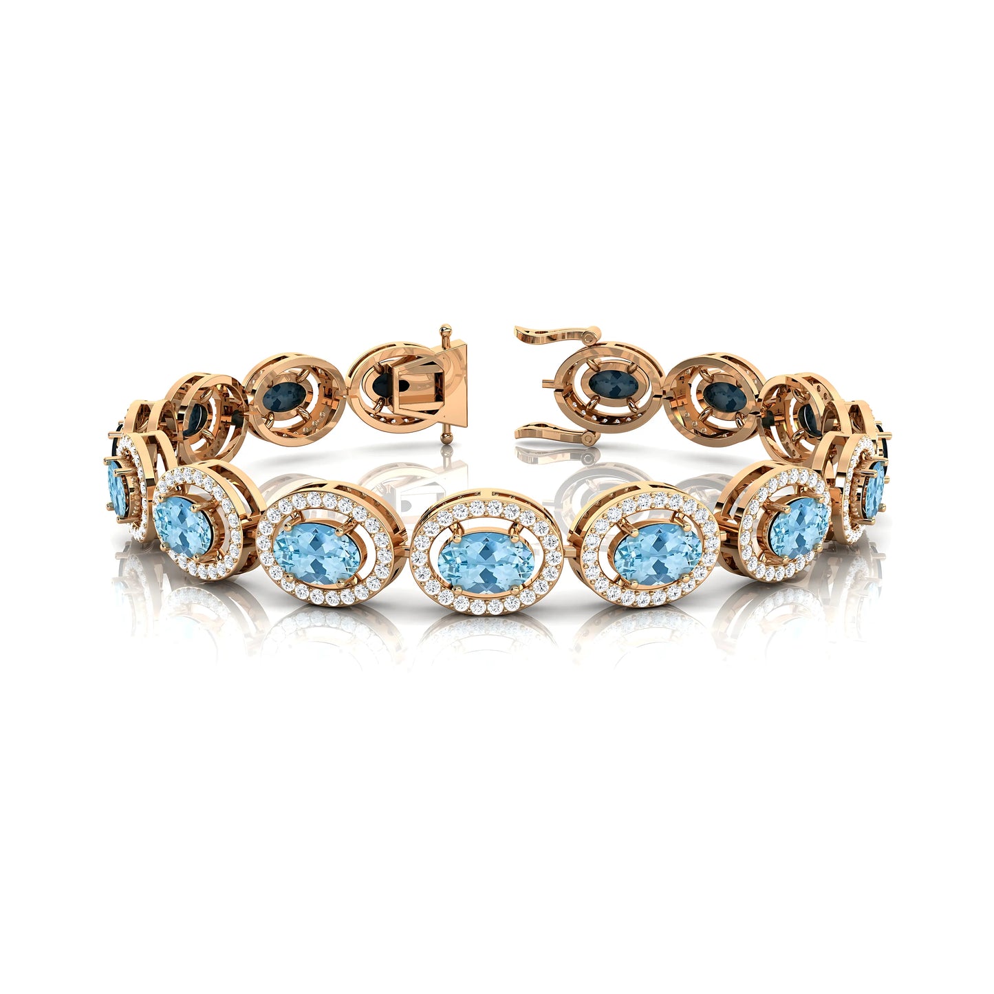Trendy Style 2025 Natural Aquamarine Gemstone & Real Diamond Tennis Bracelet 14K Solid Gold Fine Jewelry Bracelet Gift for Her