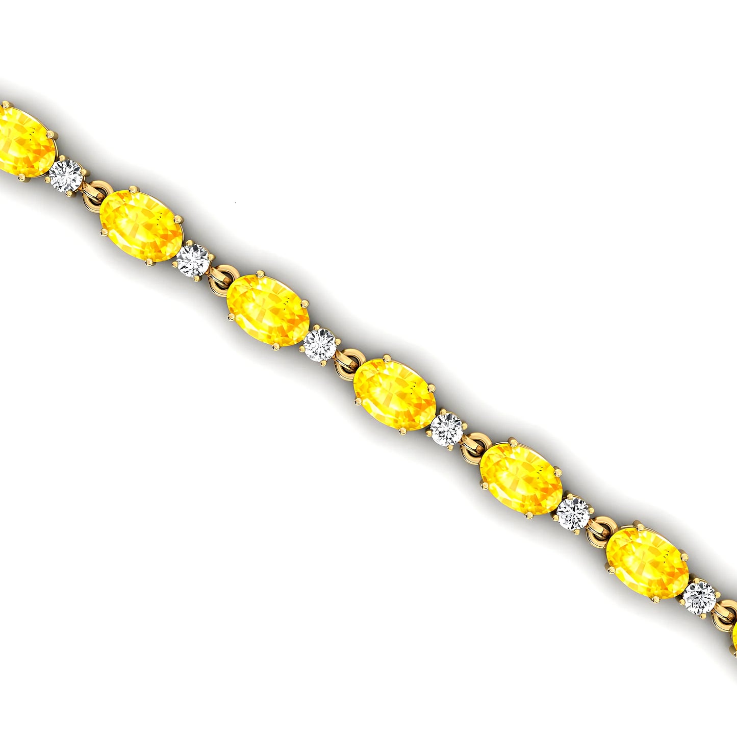 Women's Natural Round Diamond & Oval Cut Yellow Sapphire Tennis Bracelet 14K Gold Single Prong Elegant Diamond Charm Bracelet