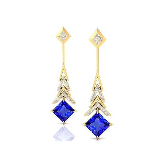 18k Gold Luxury Tanzanite Gemstone Fine Drop Princess Cut Real Diamond Elegant Design Solid Gold Rhodium Plated Cute Style Gift