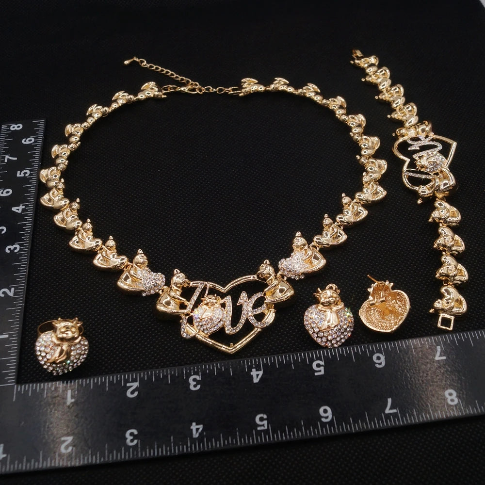 Zhuerrui Gold Plated 18K XOXO I Love You Ladies Lovely Fashion Accessories Set X0187