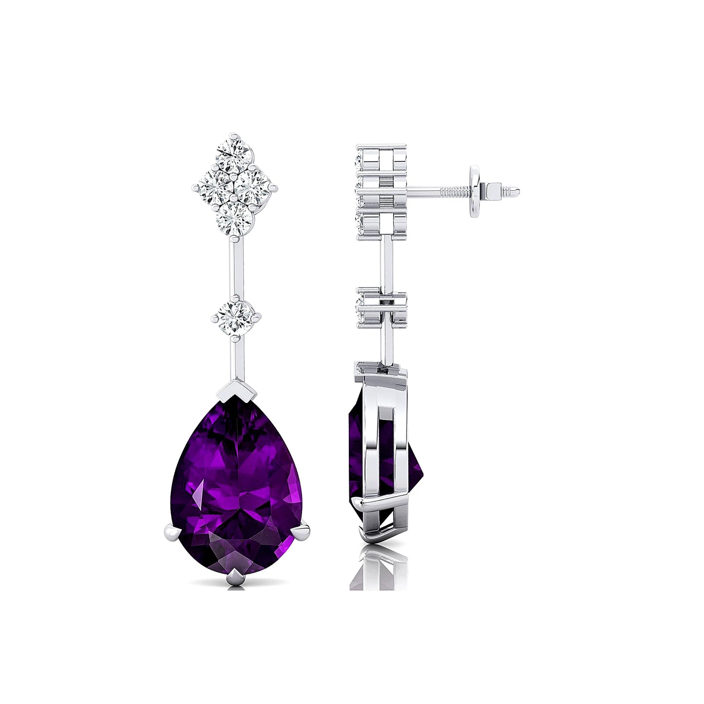 Natural Amethyst Gemstone Earrings 18k Solid Gold Rhodium Plated Cute Minimalist Diamonds Earrings For Wedding Gift