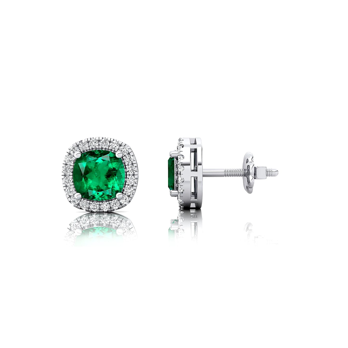 Elegant 18k Solid Gold Halo Studs Earrings Lab Emerald Gemstone & Real Certified Diamonds Fine Handmade Jewelry Gift For Her