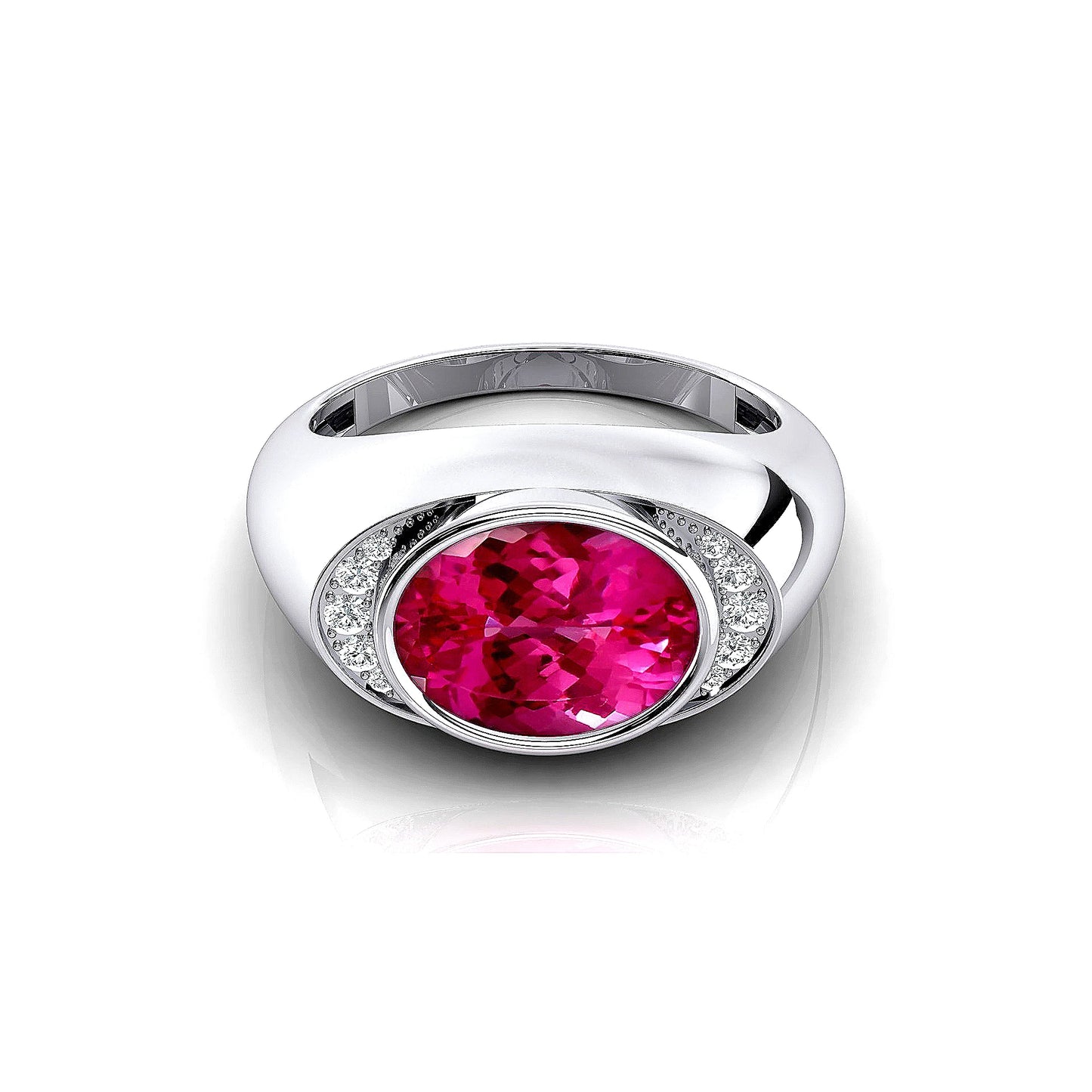 14k Pure Gold Lab Grown Pink Sapphire Oval Cut Gemstone and Real Diamonds Ring OEM Fine Jewelry Classic Wedding Style Ring Gift