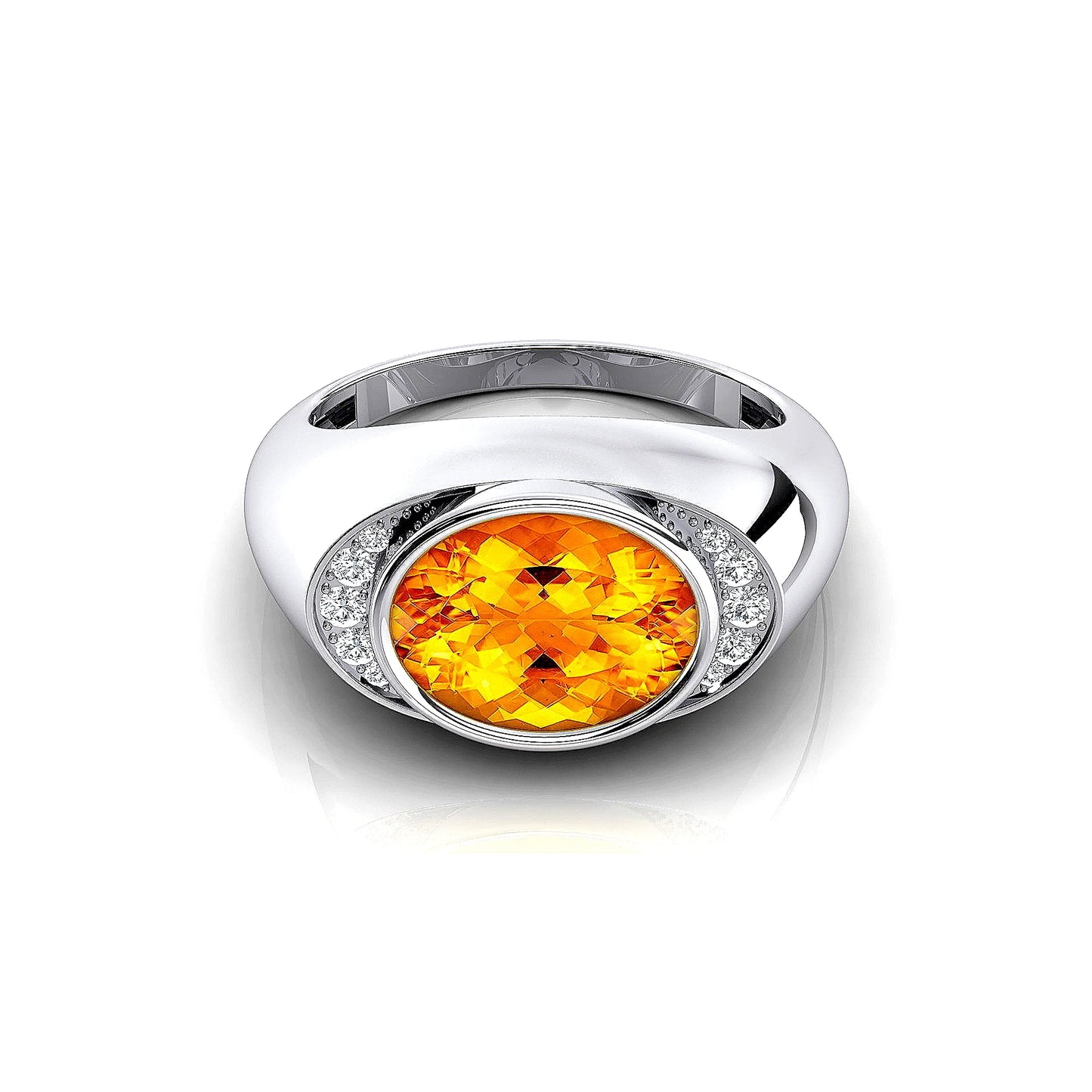 18Kt Solid Gold Rings Natural Citrine Gemstone Luxurious Signet Rings 10 Real White Diamonds Rhodium Plated Wedding Ring For Her
