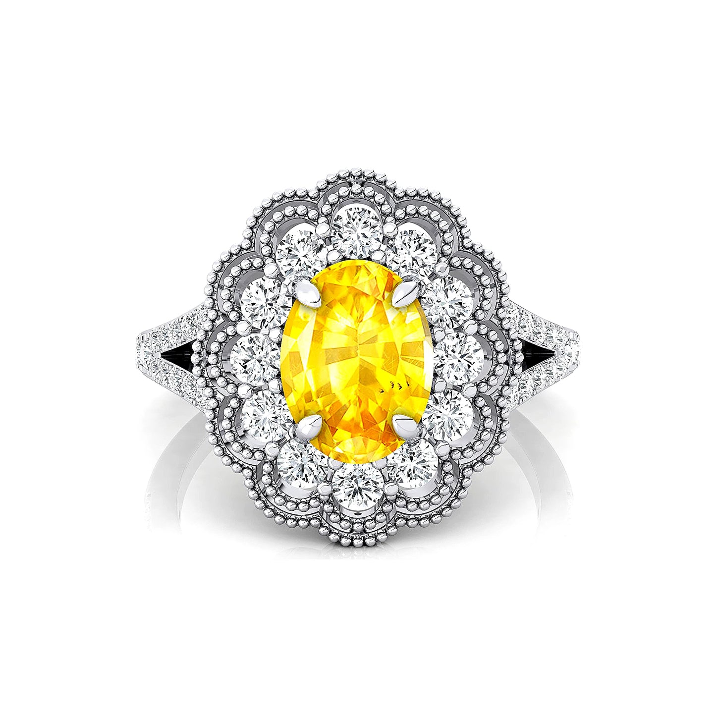 New Arrival Trending 18K Solid Gold Classic Wedding Cluster Ring Lab Grown Yellow Sapphire Gemstone Real Diamonds Wedding Rings
