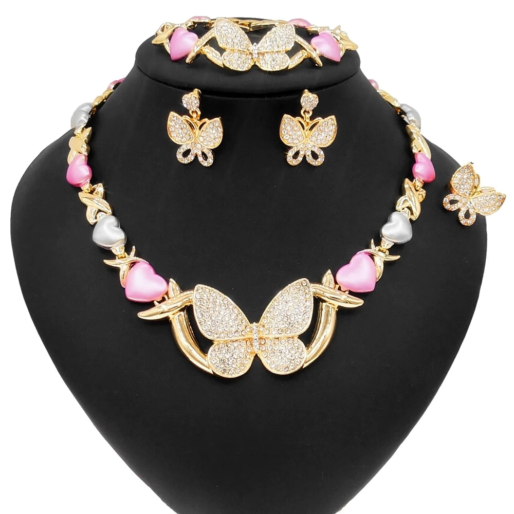 Zhuerrui Wholesale Jewelry Set 18k Gold Butterfly Jewelry Fashion butterfly Necklace butterfly Jewelry Set X0167