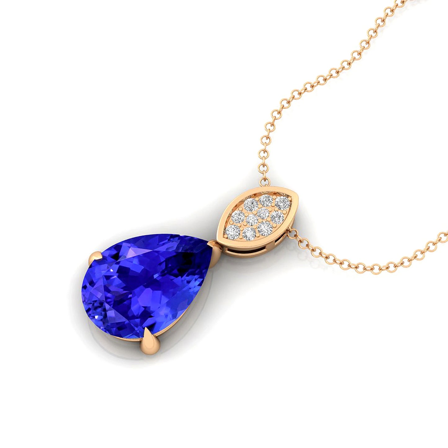 Luxurious Solid 14K Rose/Yellow/White Gold Cute Teardrop Charms Pendant Necklace Natural Tanzanite Stone Real Diamonds Pendant