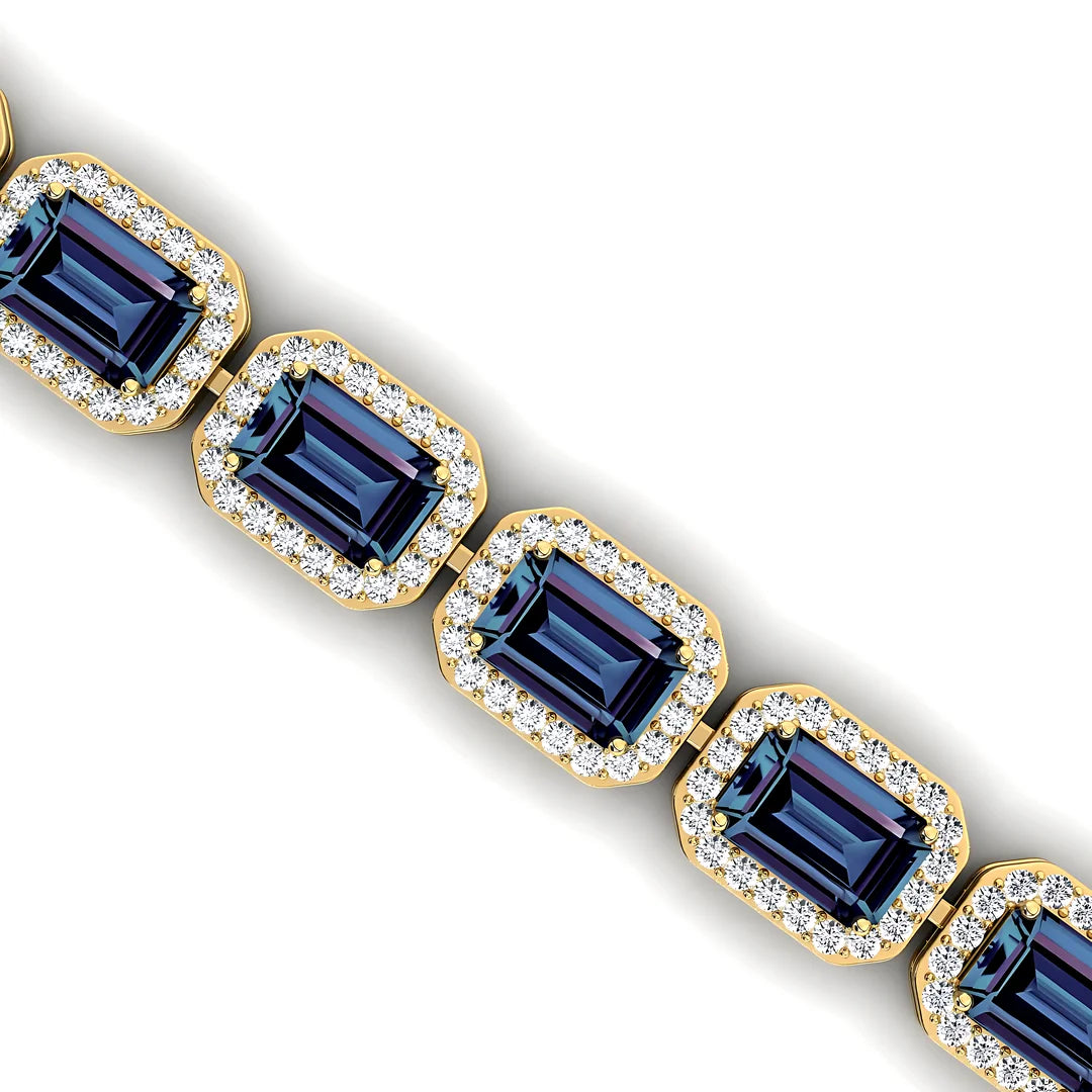 14k Gold 7inch Lab Grown Alexandrite & Diamond Tennis Chain Bracelet Trending Ready To Ship Prong Sett Diamond Tennis Bracelets