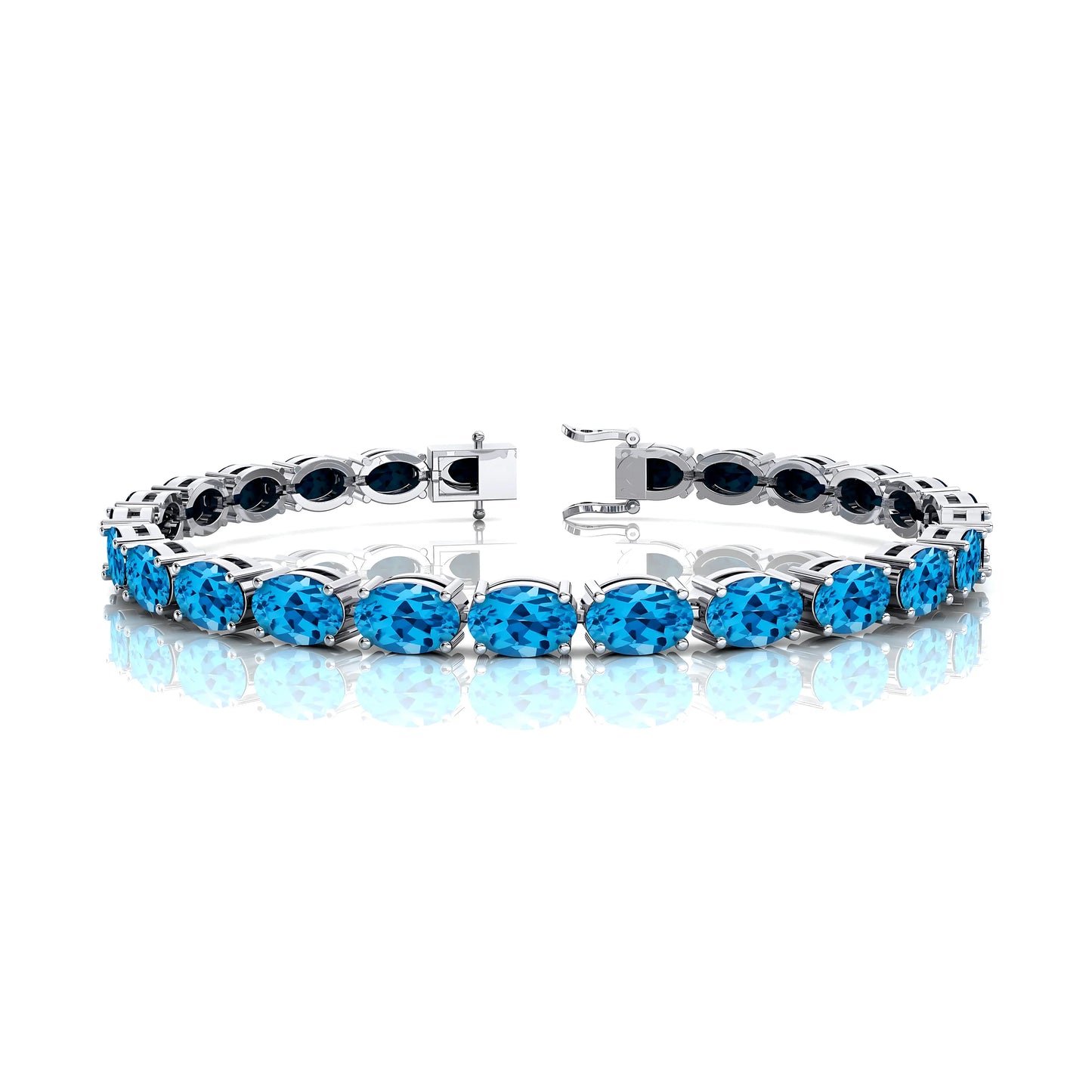 Classy Oval Shaped Swiss Blue Topaz Gemstone 18k Pure Gold Tennis Bracelet Unique Wedding Fine Jewelry Valentine's Gift Bracelet