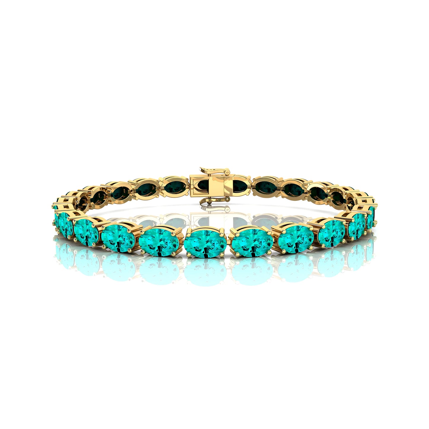 14kt 18K Gold Oval Cut Lab Paraiba Tourmaline Gemstone Tennis Chain Bracelet Custom New Fine Jewelry Prong Set Infinity Design