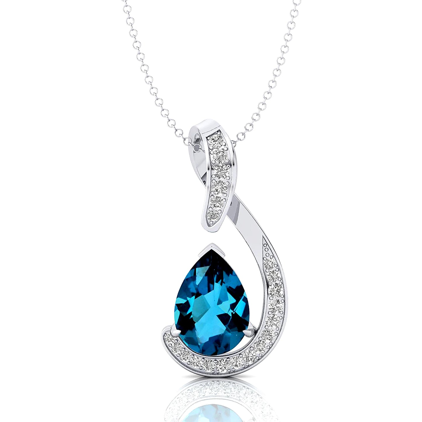 Natural London Blue Topaz Gemstone 18Kt Yellow Gold Charm's Pendant Necklace Real Diamonds Cute Rhodium Plated Fine Jewelry