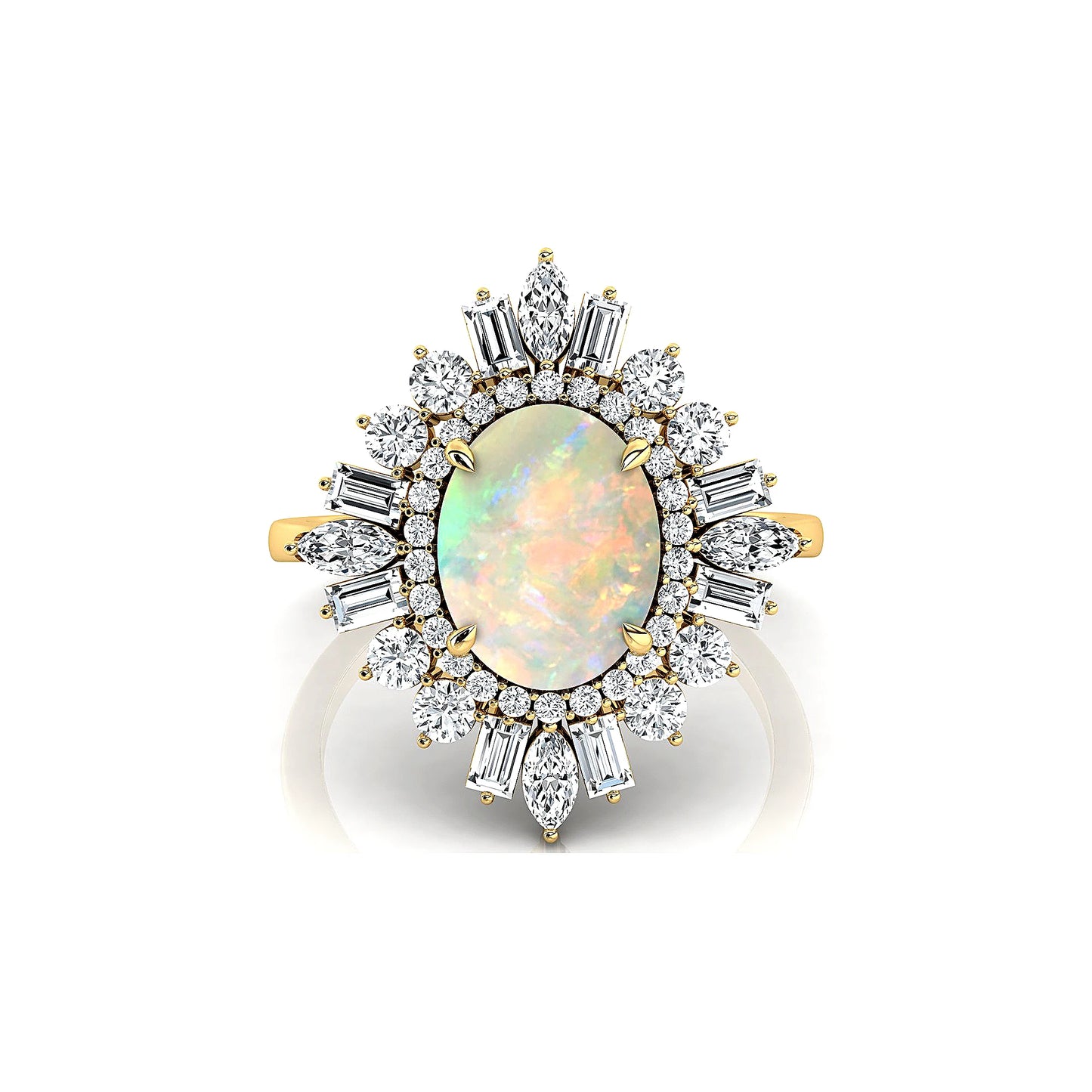 Gorgeous Ethiopian Opal Oval Cut Gemstone Real Diamonds Unique Design Halo Solitaire Rings Solid Gold Rhodium Plated Fine Party