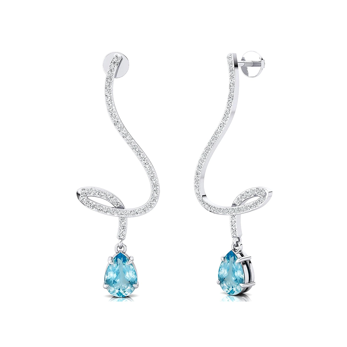 18k Solid Gold Trendy Long Dangling Drop Earrings Natural Aquamarine Gemstone & Real IGI Certified Diamonds Earrings For Her