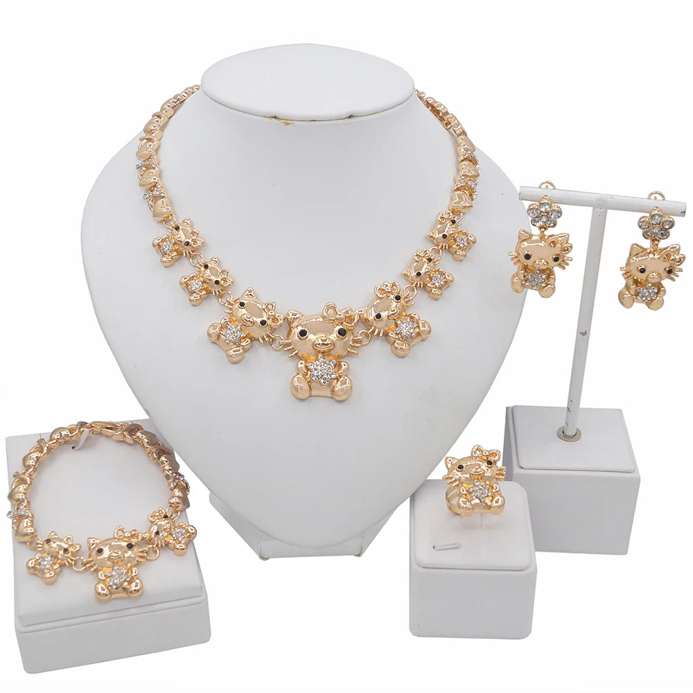 Zhuerrui Hello Kt Cat Doll Hugs and Kisses Xoxo Jewelry Set Fashion New Girls Young Dating 18K Gold Plating Jewelry Sets Z0001