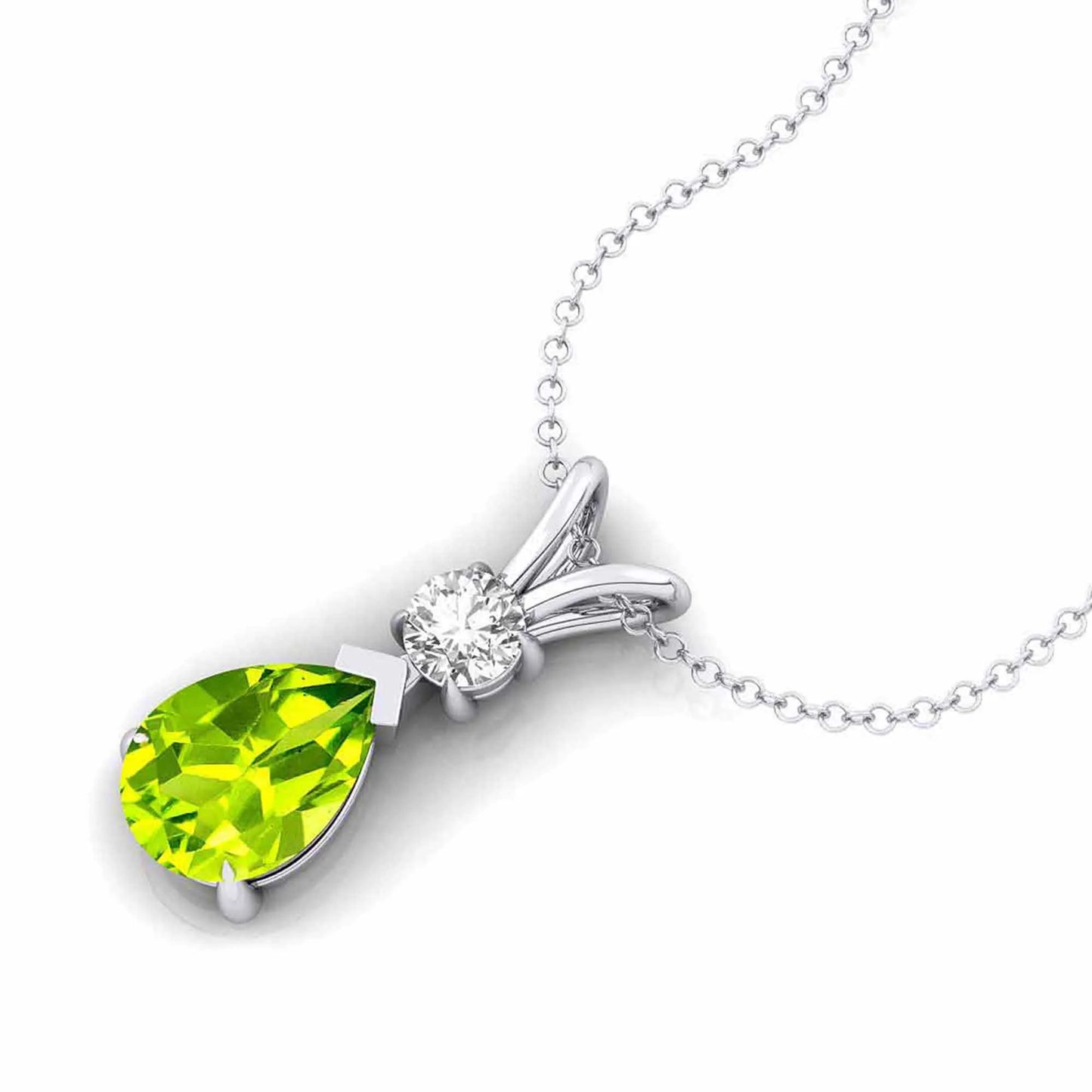 Pear Cut Peridot Solitaire Pendant Custom Design 14k Gold Women Necklace Delicate Bridal Fine Diamond Jewelry Gift For Wife