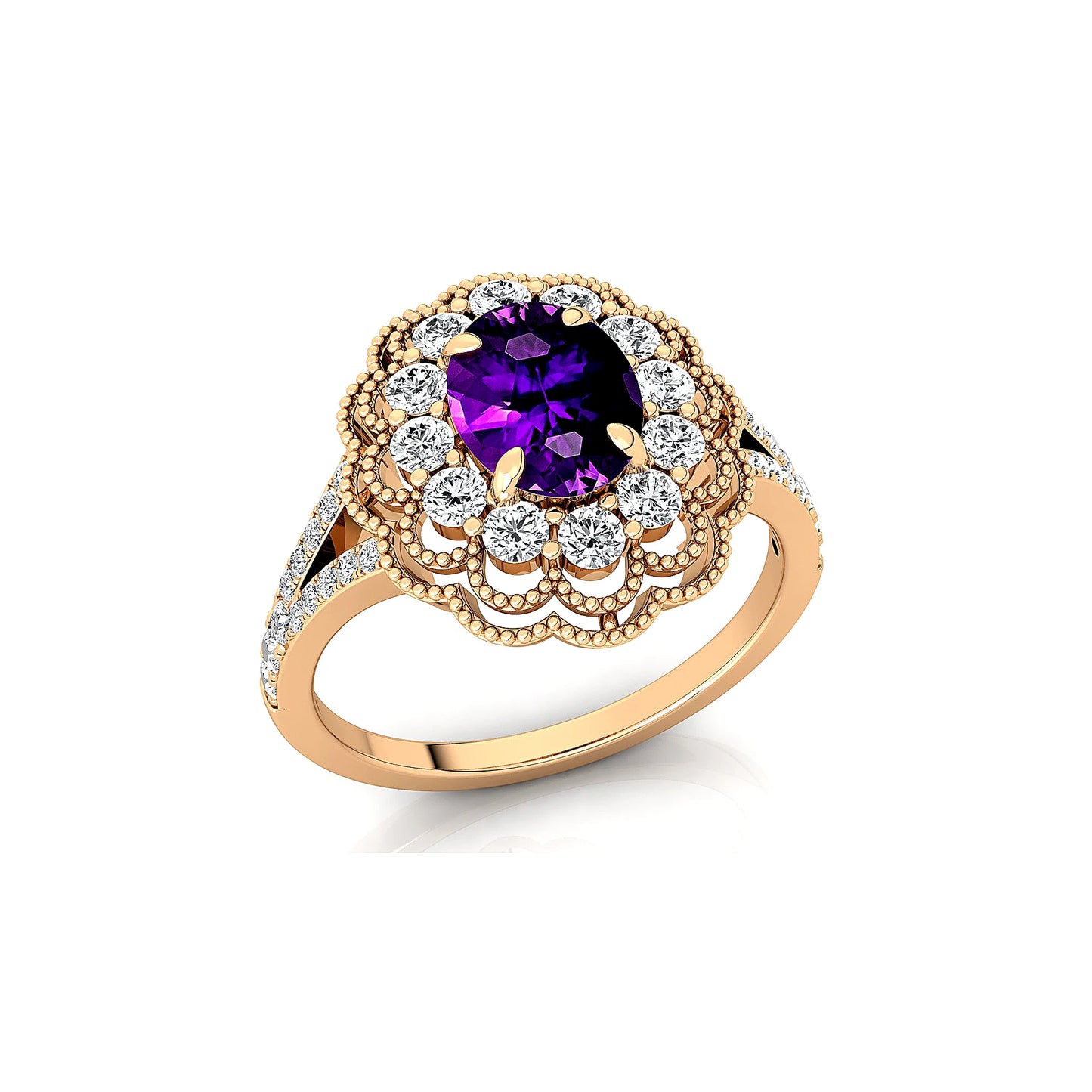 18K Solid Gold Engagement Rings Cut Natural Amethyst Gemstone Real Diamonds Custom Birthstone Wedding Valentine's Day Gifts