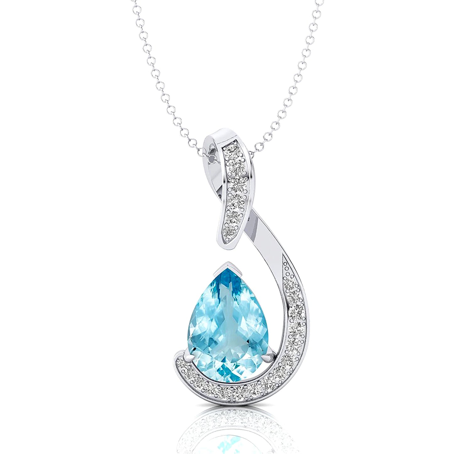 18k Solid Gold Diamond Necklace With Exquisite Pear Shape Natural Aquamarine Gemstone and IGI Certified Real Diamonds Bulk OEM