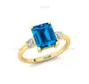 Solid 18K Pure Gold Genuine Pave Diamond Natural Swiss Blue Topaz Gemstone Rings IGI Certified Fine Women's Classic Bridal