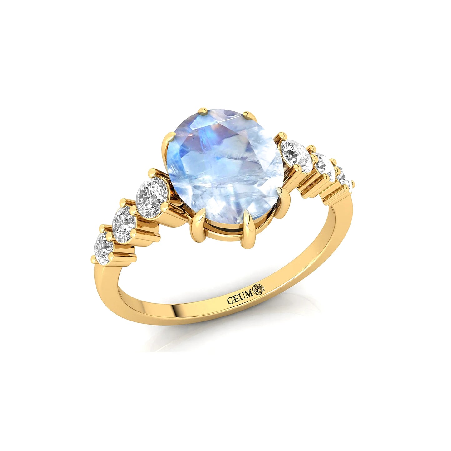 Exquisite Oval Cut Natural Rainbow Moonstone Gemstone Bridal Wedding Party Cluster Rings 14k Solid Gold Genuine Diamond Classic