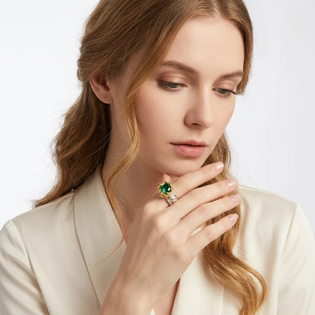 Handmade 925 Sterling Silver Green Spinel Finger Store Ring for Women