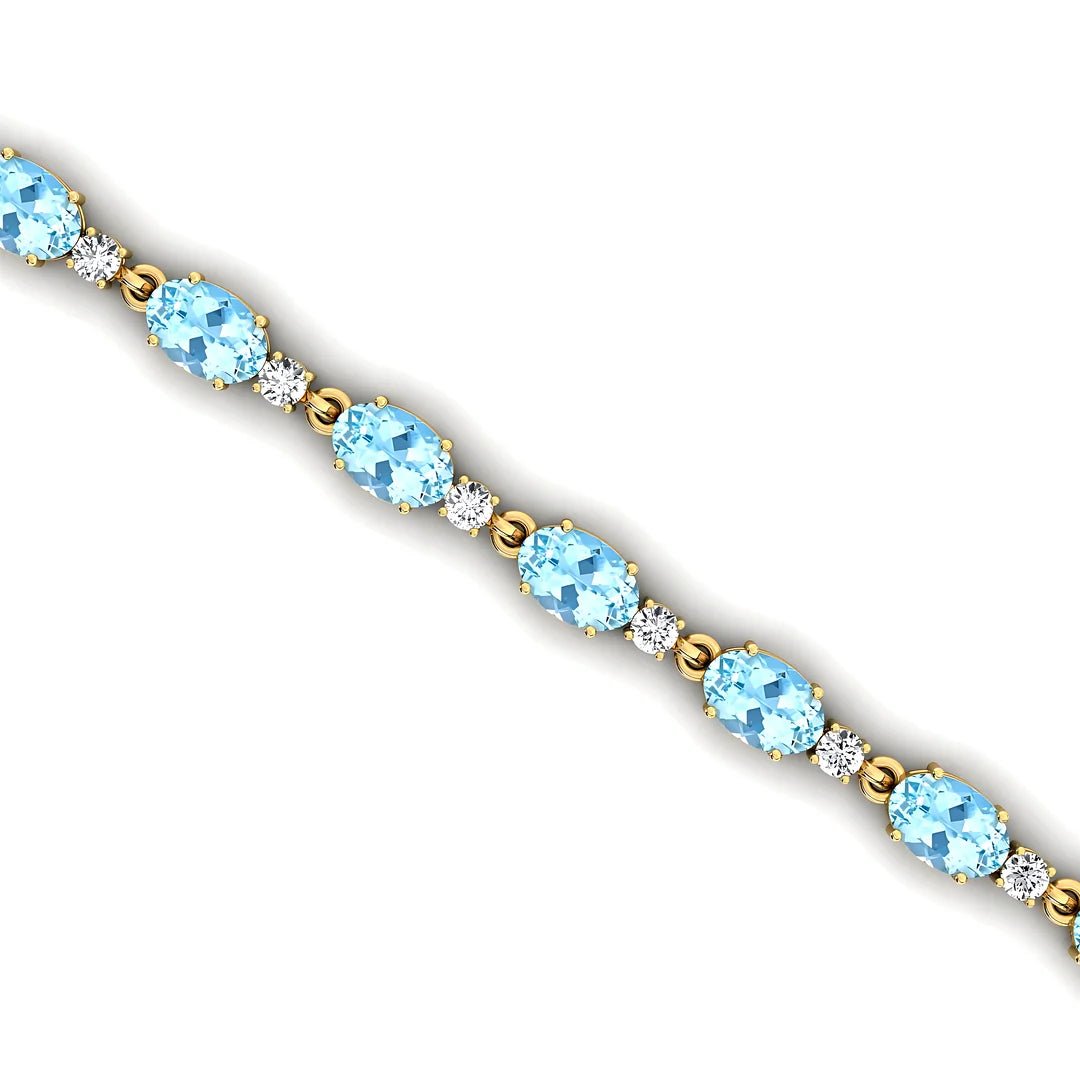 Latest Trendy Style Custom Natural Aquamarine Gemstone & Real Diamond Tennis Bracelet 14K Solid Gold Fine Jewelry Gift for Her