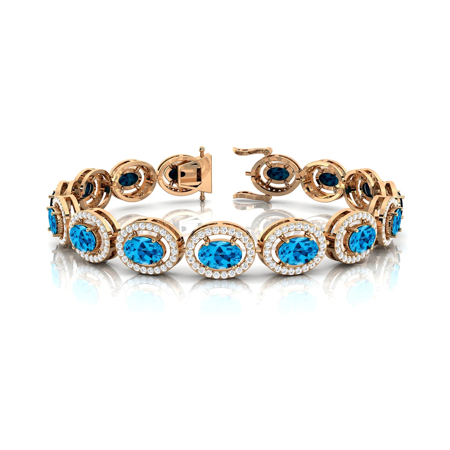 Unisex 14K Gold Oval Cut for Blue Topaz Cluster Tennis Bracelet Classic Luxury Charm Fashionable Party Wedding