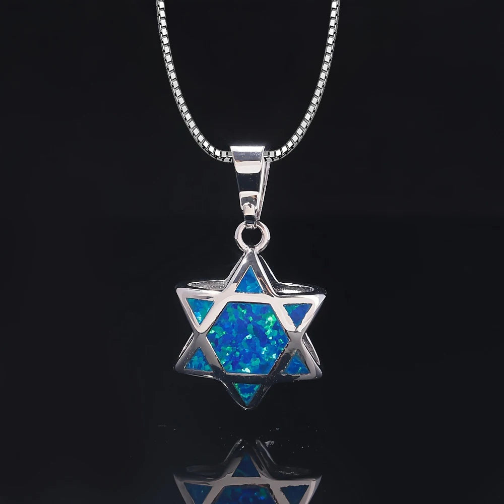 TikTok Hit Luxury Six-Pointed Star Channel Set Opal Charm Necklace Women Brass Silver Plating Trendy Simple Unique Design 45cm