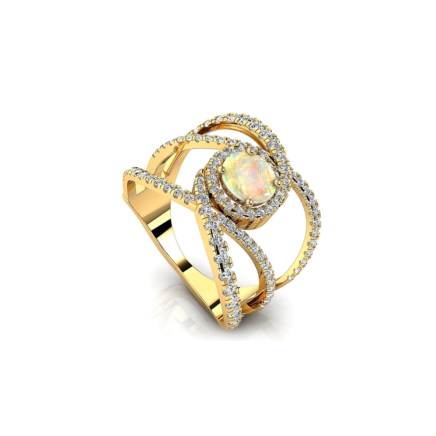 Ethiopian Opal Gemstone Ring 18K Solid Gold Rhodium Diamonds Customizable Bridal Jewelry Wedding Party Fashionable Dainty Ring