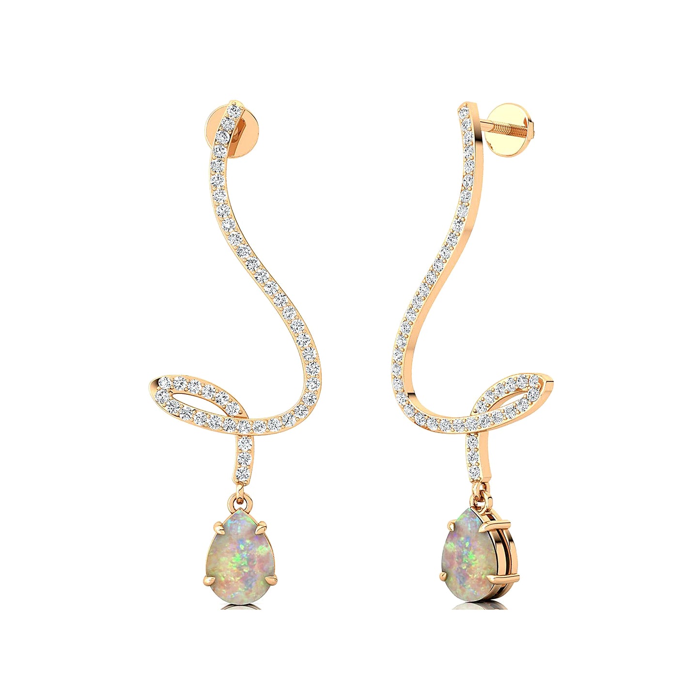 Handmade 18K Solid Gold Rhodium Plated Luxury Dangle Drop Earrings Ethiopian Opal Gemstone & Real Diamonds Earrings For Women