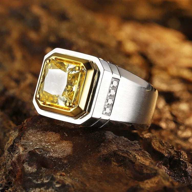 Gemfiori Anster Moissanite Diamonds and Ring S925 Sterling Silver Radiant Cut White Moissanite Diamond Men Ring