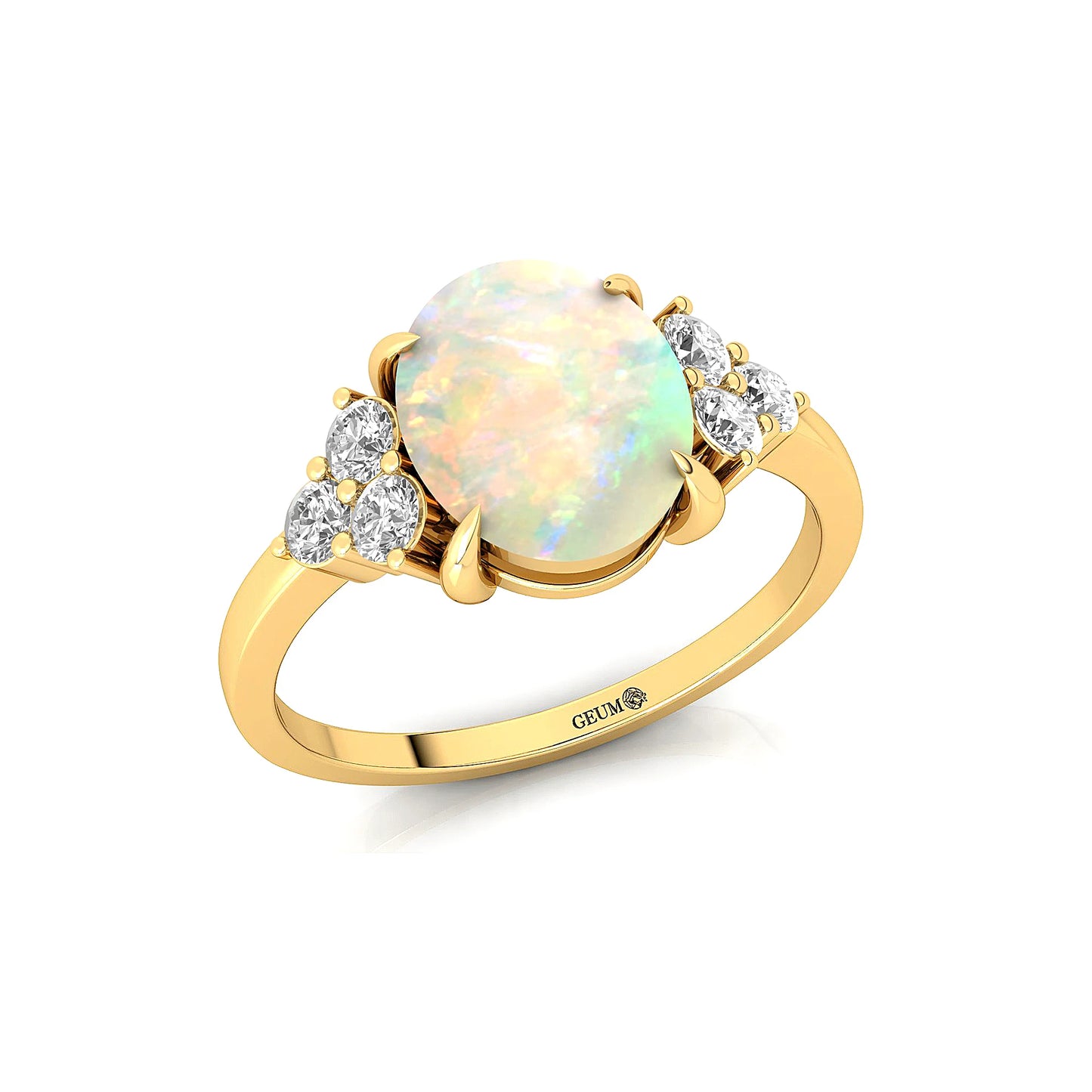Handmade Customized 14K Pure Gold Natural Diamond Ethiopian Opal Gemstone Classic Wedding Luxury Bridal Rings