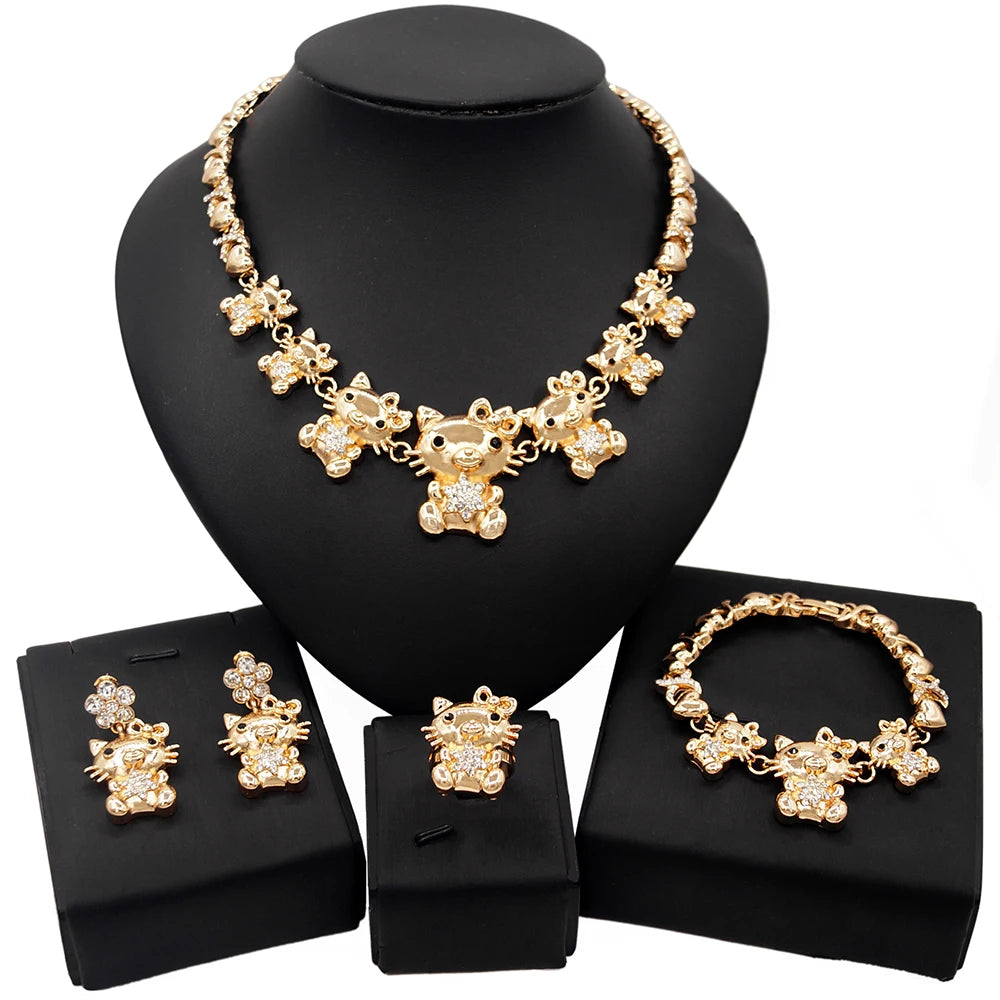 Zhuerrui Hello Kt Cat Doll Hugs and Kisses Xoxo Jewelry Set Fashion New Girls Young Dating 18K Gold Plating Jewelry Sets Z0001