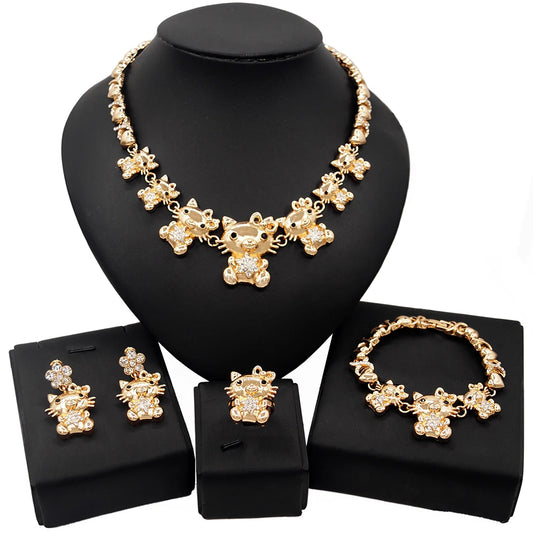 Zhuerrui Hello Kt Cat Doll Hugs and Kisses Xoxo Jewelry Set Fashion New Girls Young Dating 18K Gold Plating Jewelry Sets Z0001