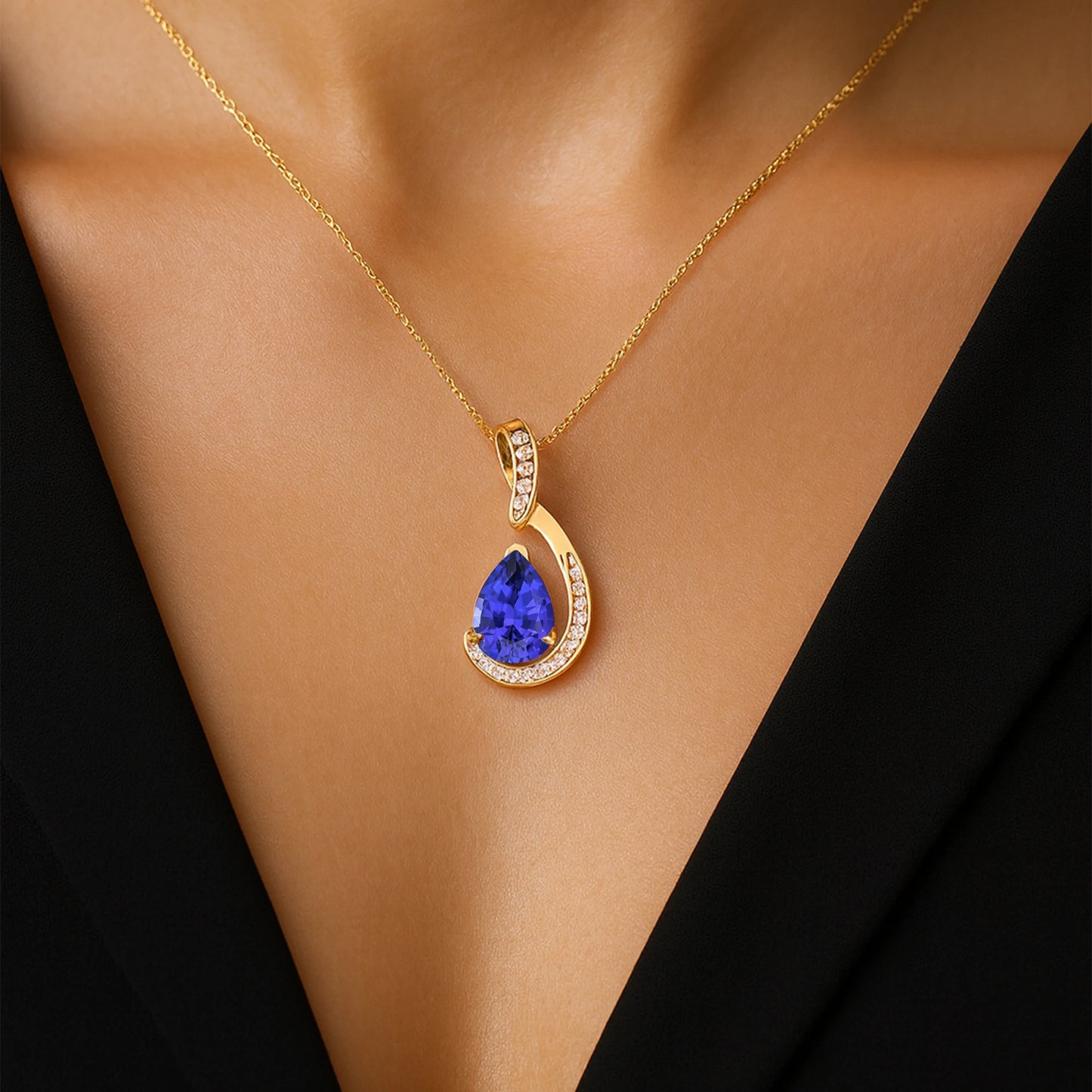 Exquisite Angel Tears Fashionable Natural Tanzanite Gemstone Necklace in 14k Solid Gold With Genuine IGI Certified Diamonds OEM