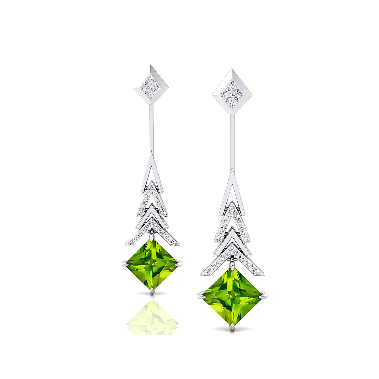 Premium Quality 18K Solid Gold Dangle Drop Earrings Natural Peridot Gemstone Real Diamonds Wedding Party Rhodium Plated Bulk OEM