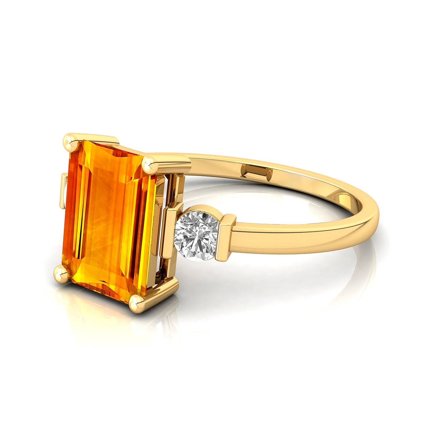 7X9 Emerald Cut Natural Citrine Gemstone 18K Gold Vintage Women's Wedding Ring IGI Certified Engagement Ring OEM Jewelry