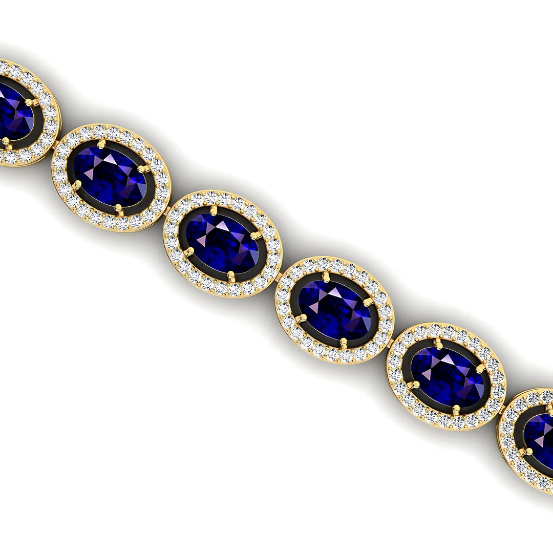 14k Pure Gold Gemstone Blue Sapphire And Diamond Tennis Chain Bracelets Fine Jewelry 2025 Blue Sapphire Cluster Tennis Bracelet