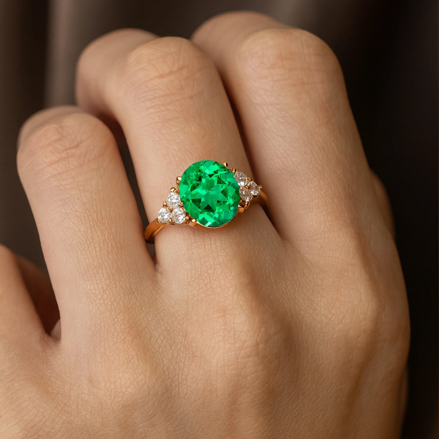 Lab Grown Emerald Gemstone & Diamonds Wedding Engagement Ring0 Antique Design Top Quality 18k Gold Luxury Cluster Rings Party