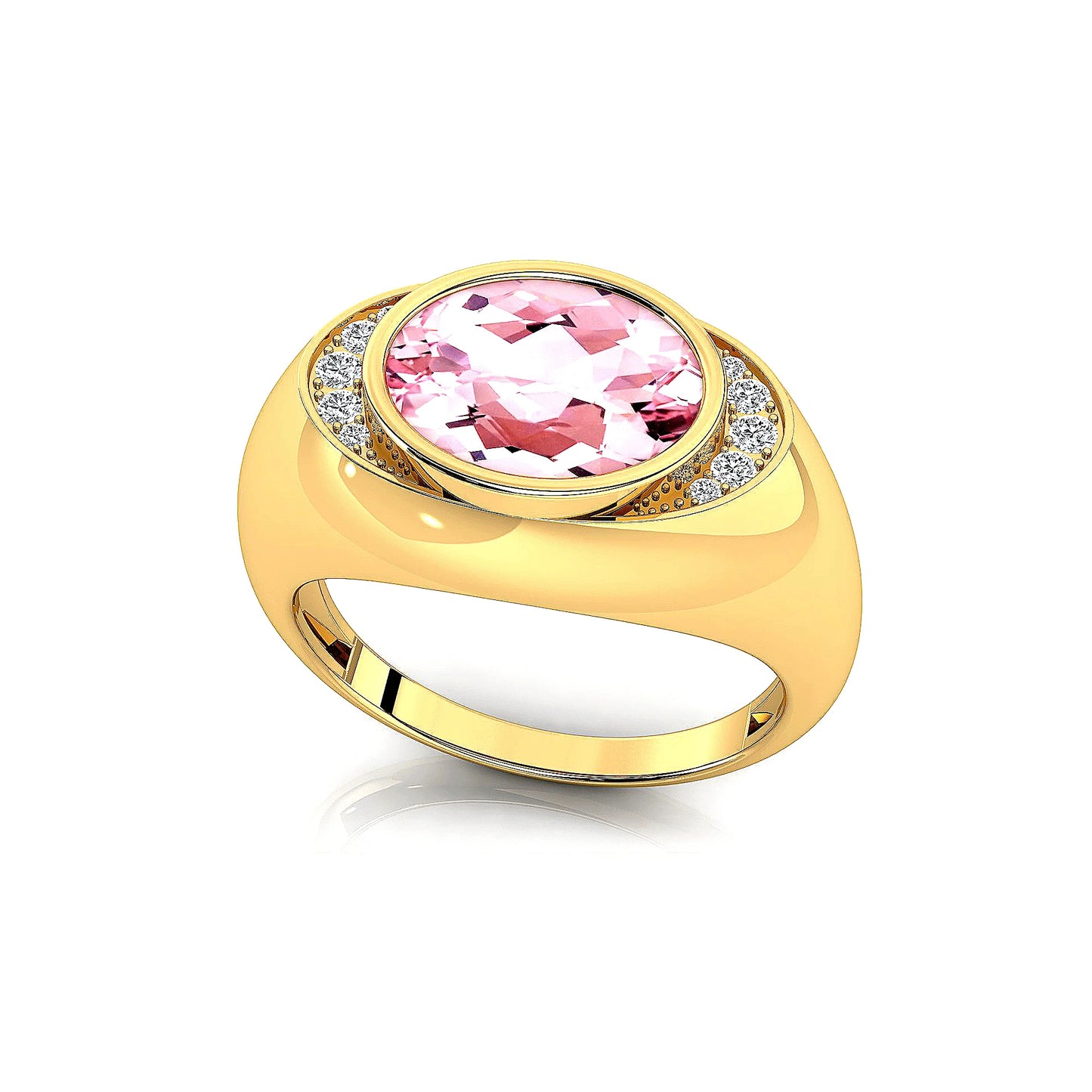 18k Solid Gold Rings Natural Morganite Gemstone With Real Diamonds Classic Wedding Ring Rhodium Plated Jewelry Gift For Mother