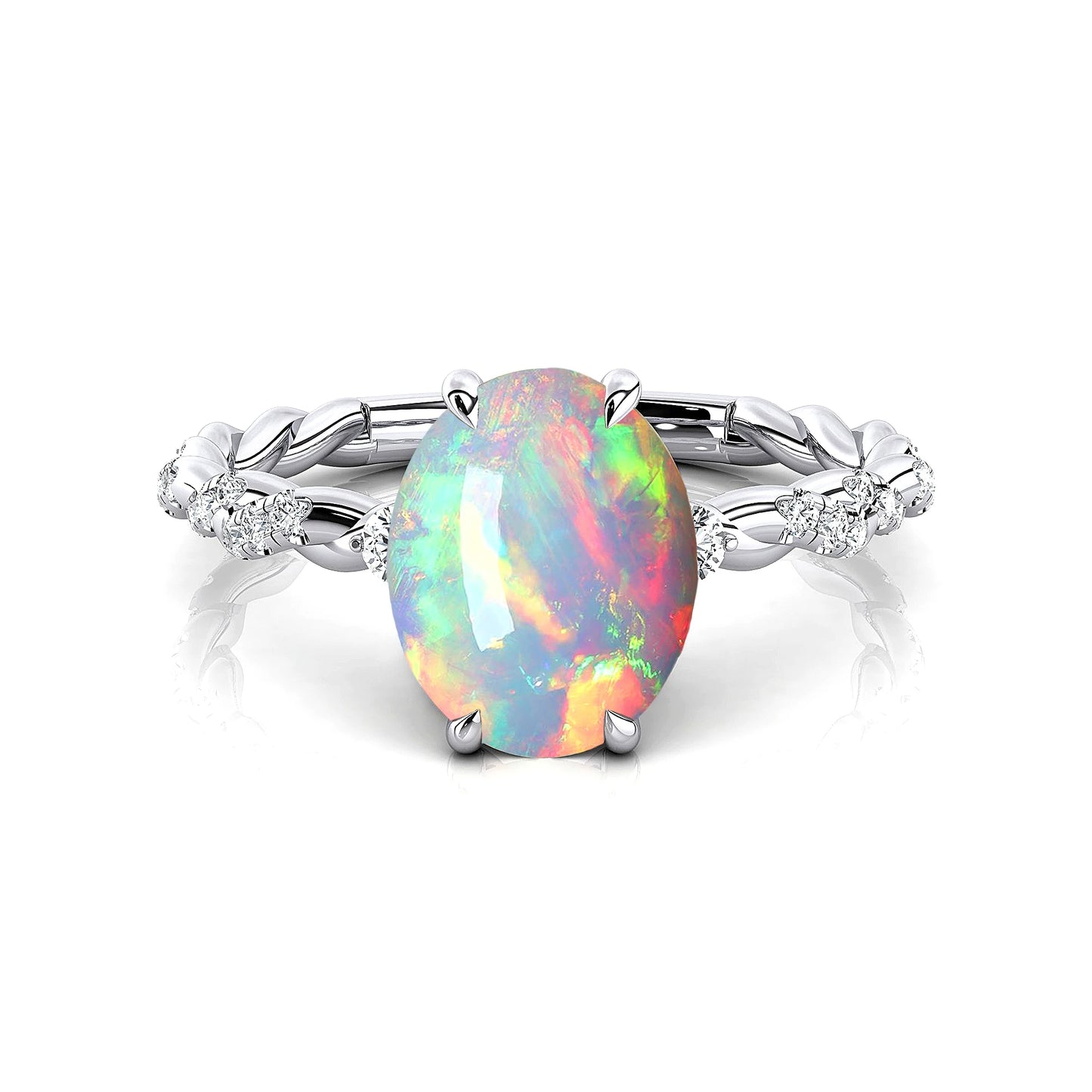 18k Solid Gold Rhodium Plated Ring Natural Ethiopian Opal & Real Diamond Birthstone Engagement Rings Valentine's Day Gift OEM
