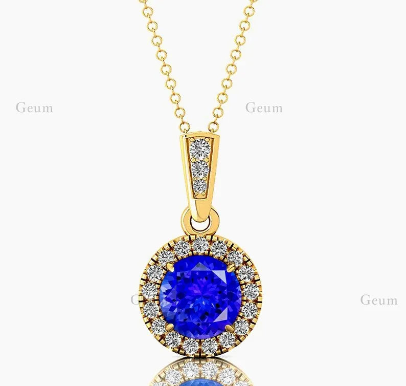 Latest Trendy Design Solid Gold Cute Pendant Real Diamonds Featuring Natural Tanzanite Gemstone Rhodium Plated Jewelry For Women