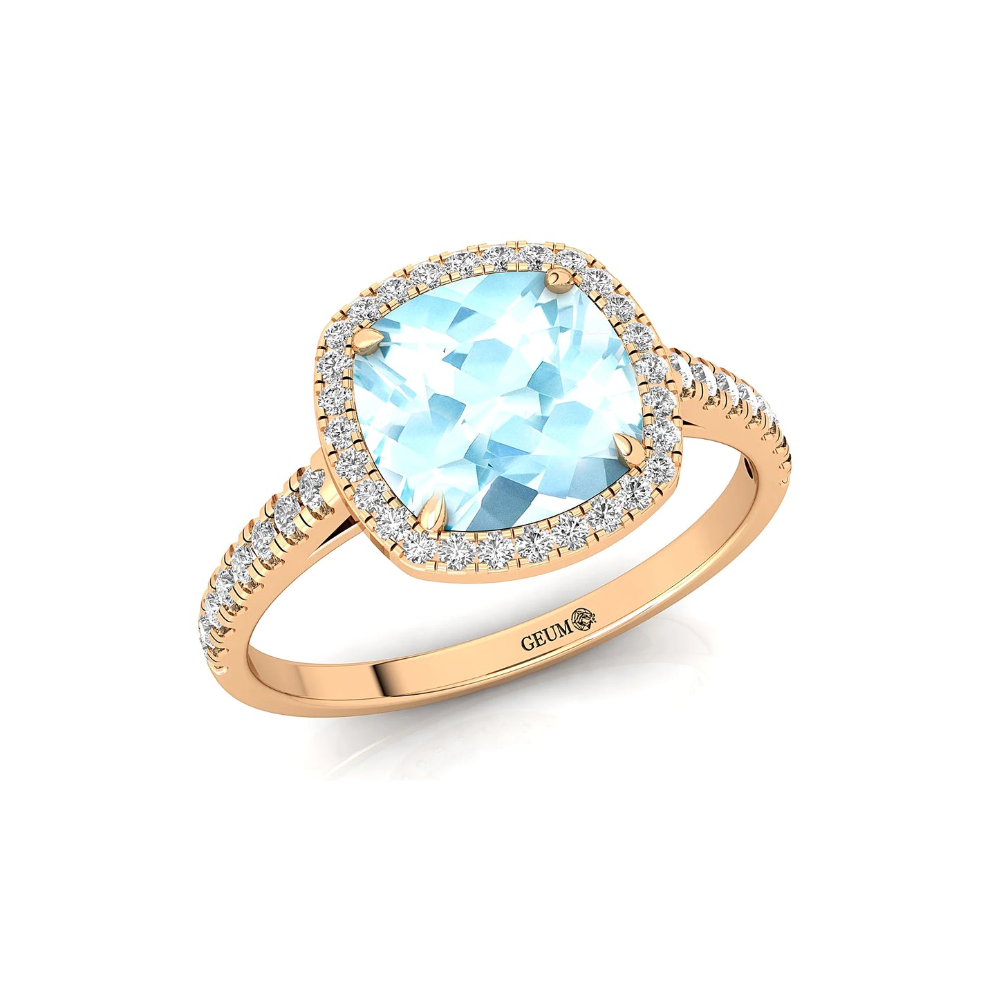 14k Solid Gold Cushion Cut Aquamarine March Birthstone Wedding Bridal Party Fashion Ring for Women Classic Fine Jewelry